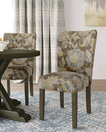 HomePop Parsons Classic Upholstered Accent Dining Chair, Set of 2, Multicolor Gray Floral - LeafyLoom