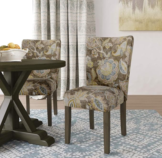 HomePop Parsons Classic Upholstered Accent Dining Chair, Set of 2, Multicolor Gray Floral - LeafyLoom