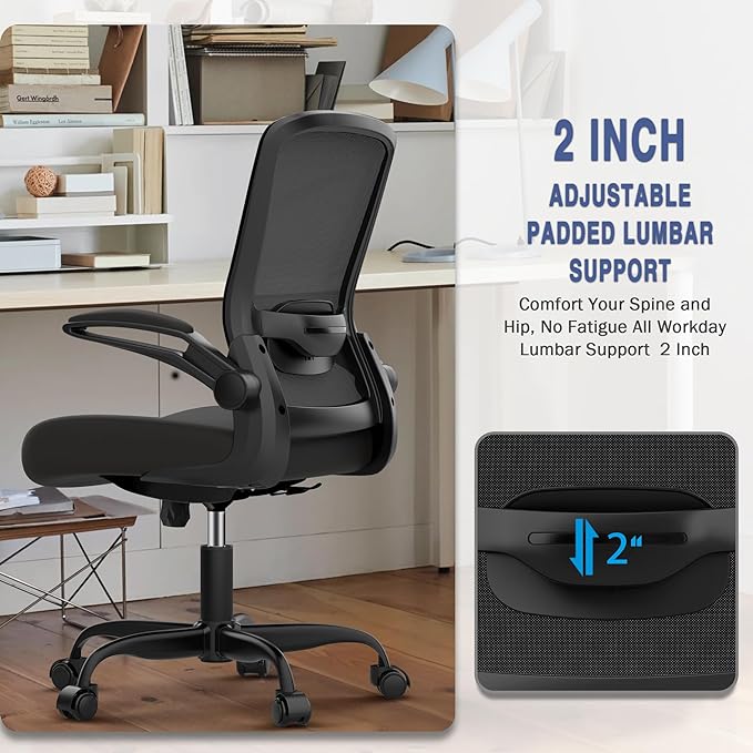 Office Chair, Ergonomic Desk Chair with Adjustable Lumbar Support, High Back Mesh Computer Chair with Flip-up Armrests-BIFMA Passed Task Chairs, Executive Chair for Home Office - LeafyLoom
