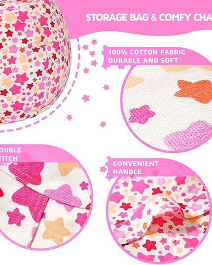 Wekapo Stuffed Animal Storage Bean Bag Chair Cover for Kids | Stuffable Zipper Beanbag for Organizing Children Plush Toys Large Premium Cotton Canvas (Small star, X-Large) - LeafyLoom