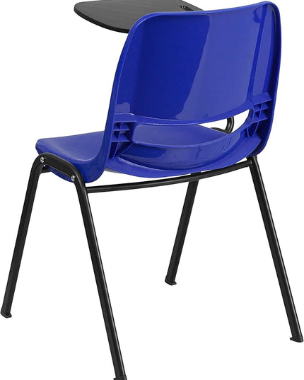 Flash Furniture HERCULES Blue Ergonomic Shell Chair with Right Handed Flip-Up Tablet Arm - LeafyLoom