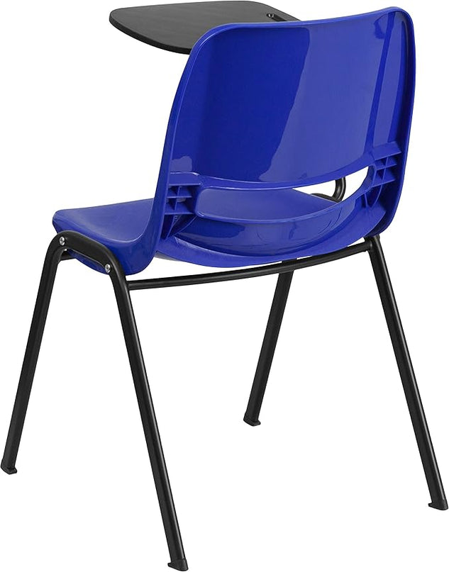 Flash Furniture HERCULES Blue Ergonomic Shell Chair with Right Handed Flip-Up Tablet Arm - LeafyLoom
