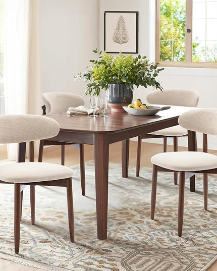 COLAMY Wooden Dining Chairs Set of 2, Modern Fabric Upholstered Kitchen Side Chairs, Farmhouse Dining Room Chair with Foot Pegs, Beige - LeafyLoom