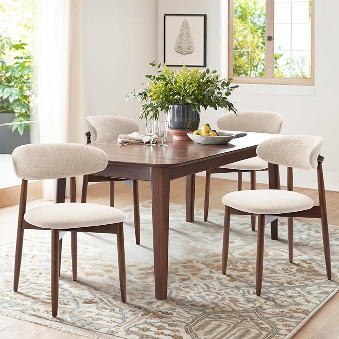 COLAMY Wooden Dining Chairs Set of 2, Modern Fabric Upholstered Kitchen Side Chairs, Farmhouse Dining Room Chair with Foot Pegs, Beige - LeafyLoom