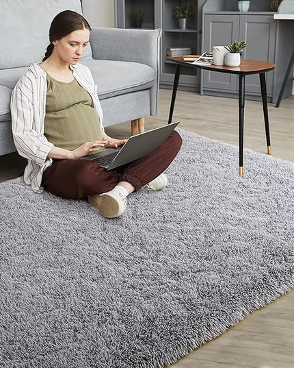 YOBATH Fluffy Shaggy Area Rugs 6x9 for Living Room Bedroom, Soft Fuzzy Shag Rugs Plush Carpet, Furry Bedside Rug for Kids Baby Girl Room Nursery Décor, Grey - LeafyLoom