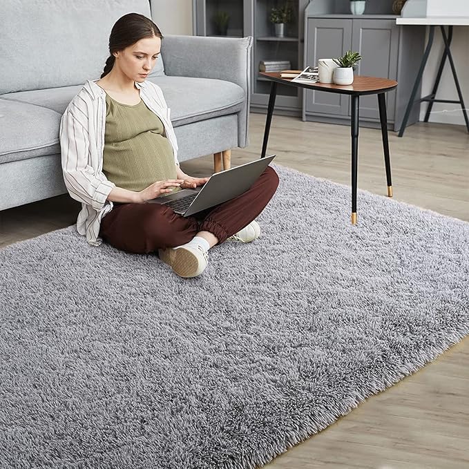 YOBATH Fluffy Shaggy Area Rugs 6x9 for Living Room Bedroom, Soft Fuzzy Shag Rugs Plush Carpet, Furry Bedside Rug for Kids Baby Girl Room Nursery Décor, Grey - LeafyLoom