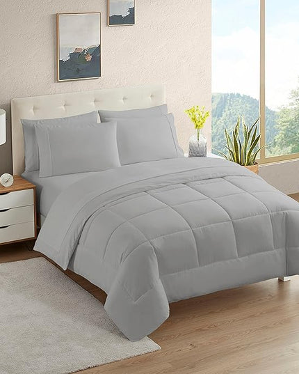 Dorm Room Essentials College Bedding Comforter Set 5 Piece Twin Size Bed in a Bag for College Students Boys and Girls, Twin, Silver - LeafyLoom