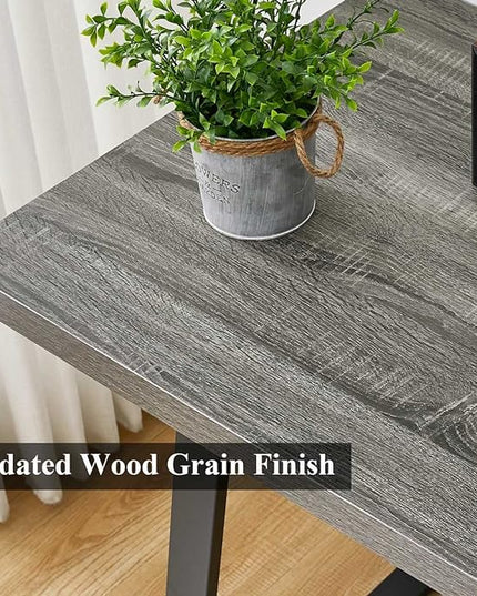 BON AUGURE 55 inch Modern Writing Desk, Rustic Computer Desk for Home Office, Sturdy Simple Wood and Metal Desk, Industrial Work Study Table (Dark Grey Oak) - LeafyLoom