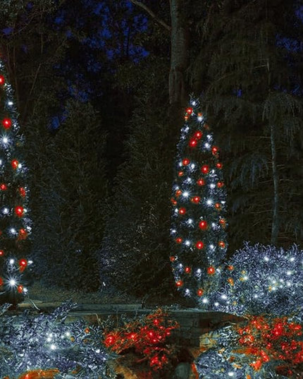 Dazzle Bright Battery Operated Christmas Lights, 2 Pack Total 32FT 100LED Clear Mini String Lights Waterproof with 8 Modes for Xmas Indoor Outdoor Yard Holiday Wedding Decorations (Red and White) DazzleBright