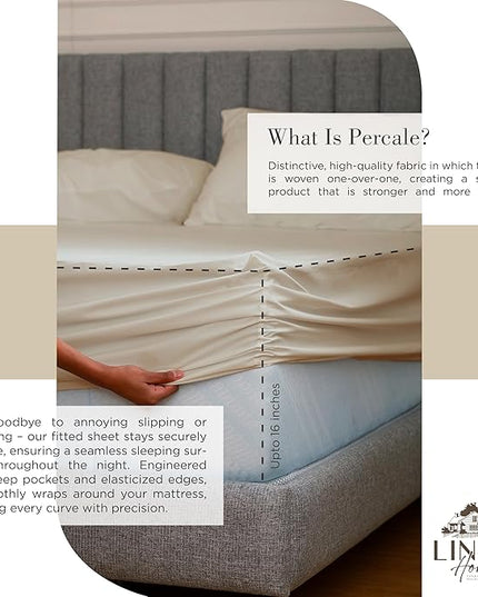 100% Cotton Percale Sheets Twin Size,Light Taupe, Deep Pocket, 3 Pieces Sheet Set - 1 Flat, 1 Deep Pocket Fitted Sheet and 1 Pillowcase, Crisp Cool and Strong Bed Linen - LeafyLoom