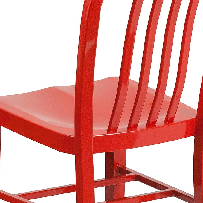 Flash Furniture Gael Indoor/Outdoor Modern Metal Dining Chairs, Commercial-Grade Galvanized Steel Restaurant Chairs, Set of 2, Red - LeafyLoom