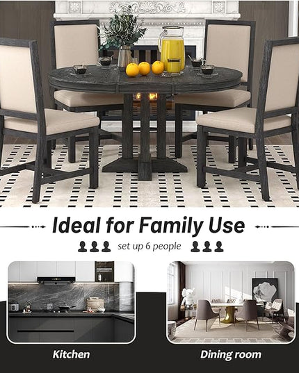 NicBex Small Kitchen Table Set for 4 Round Dining Table Farmhouse Dining Set 5-Piece Dining Set Extendable Round Table and 4 Upholstered Chairs for Kitchen, Black - LeafyLoom
