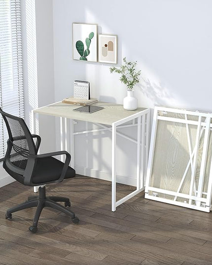 32 inch Small Folding Desk, Writing Gaming Computer Camping Desk for Small Spaces, No Assembly Required Home Office Desk, Natural and White - LeafyLoom