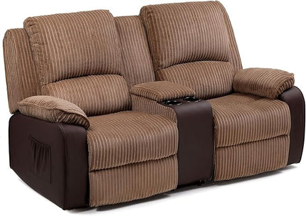 COMHOMA Double Reclining Sofa Chair, Power Lift Recliner Chair Loveseat with Storage Console, Recliner Sofa with Cup Holders Living Room Furniture (2 Seater) - LeafyLoom