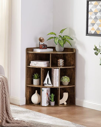 Vecelo 3-Tier Corner Cabinet with 8 Cubbies, Wooden Cube Storage Organizer, Modern Bookshelf Units for Playroom, Bedroom, Living Room, Brown - LeafyLoom