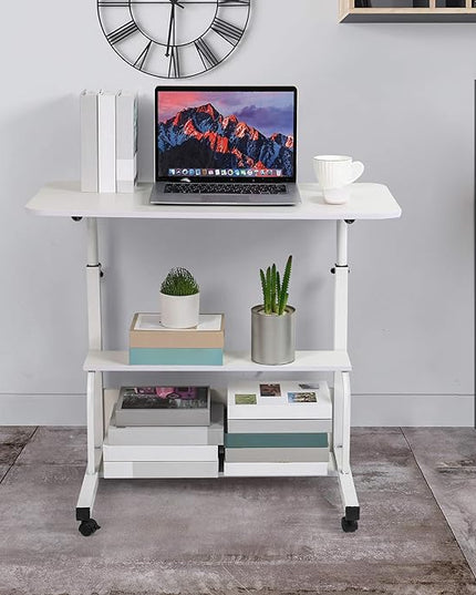 Bedroom Bedside Storage Rack Table Small Spaces Home Office Desk Height Adjustable Home Office Desk Table with Wheels Minimalist Portable Laptop Gaming Desk Size 15.7 * 31.5 Inch White A - LeafyLoom