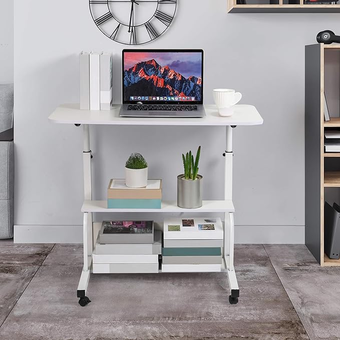 Bedroom Bedside Storage Rack Table Small Spaces Home Office Desk Height Adjustable Home Office Desk Table with Wheels Minimalist Portable Laptop Gaming Desk Size 15.7 * 31.5 Inch White A - LeafyLoom