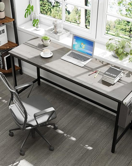 Shintenchi 63 inch Computer Desk with Storage Bag, Study Workstation Modern Simple Design for Home Office, Student Writing Desk, Office Working Desk, Gray - LeafyLoom