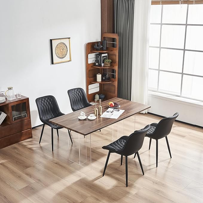 YOUNIKE Black Dining Chairs set of 2 with High Backs Mid Century Modern Kitchen & Dining Room Chairs PU Faux Leather Upholstered sillas de comedor Comfortable Large Padded Accent Chair with Metal Legs - LeafyLoom