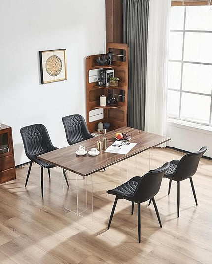 YOUNIKE Black Dining Chairs set of 2 with High Backs Mid Century Modern Kitchen & Dining Room Chairs PU Faux Leather Upholstered sillas de comedor Comfortable Large Padded Accent Chair with Metal Legs - LeafyLoom