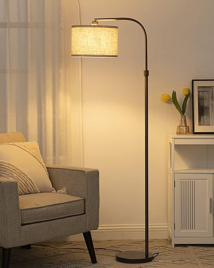EDISHINE Arched Floor Lamps for Living Room, Standing Tall Arc Lamp with Adjustable Linen Shade, Minimalist Reading Light for Corner, Over Couch Arched Lamp for Bedroom, Office, Kids Room, Bronze - LeafyLoom