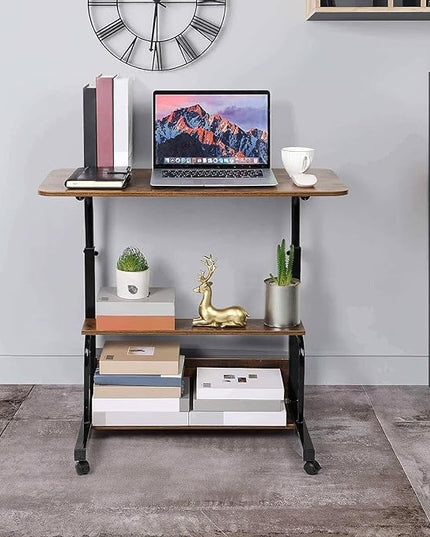 Adjustable Home Office Computer Desk Writing Desk with Storage Shelves Simple Style Workstation for Home Office Small Spaces Storage Table with Wheels Mobile Convenient Brownish, XY-1 - LeafyLoom