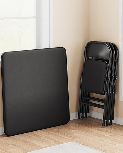 IDEALHOUSE Portable Folding Card Table and Chair Set of 5, Pu Upholstered Foldable Table, and All Metal Folding Chairs, Table and Chairs Suitable for Dining Room, Living Room, Office, Camping - LeafyLoom
