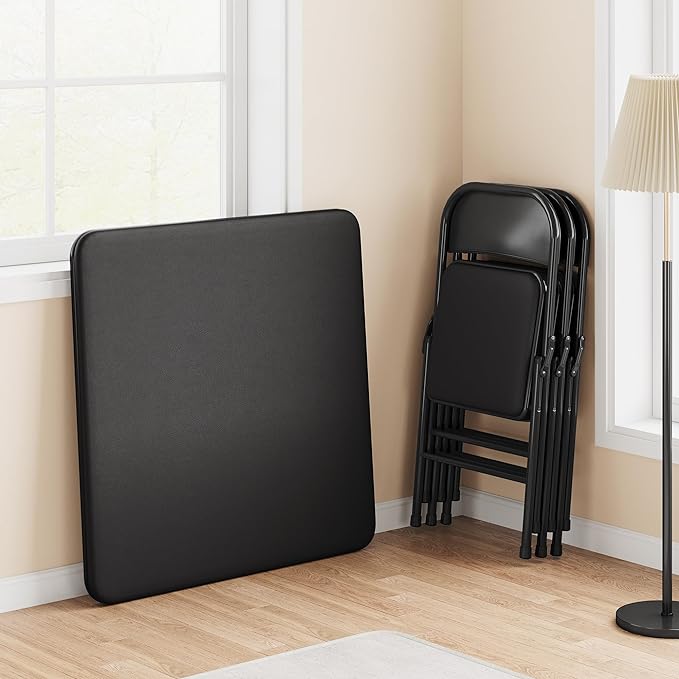 IDEALHOUSE Portable Folding Card Table and Chair Set of 5, Pu Upholstered Foldable Table, and All Metal Folding Chairs, Table and Chairs Suitable for Dining Room, Living Room, Office, Camping - LeafyLoom