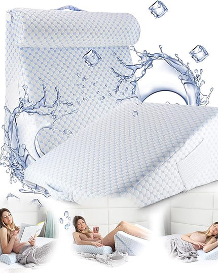 Nestl Bed Wedge Pillow - Wedge Pillow for Sleeping to Reduce Acid Reflux, Wedge Pillows for After Surgery 8-in-1 Triangle Pillow Wedge, Cooling Gel Memory Foam Wedge Snoring Pillow -12 Inch - LeafyLoom
