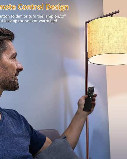 PESRAE Floor Lamp for Living Room, LED Floor Lamp with Remote Control, 4 Color Temperature LED Bulb Included, Modern Standing lamp with Linen Lampshade for Bedroom,Brown - LeafyLoom