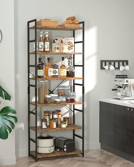 NUMENN 6 Tier Bookshelf, Tall Bookcase Shelf Storage Organizer, Modern Book Shelf for Bedroom, Living Room and Home Office, Vintage - LeafyLoom