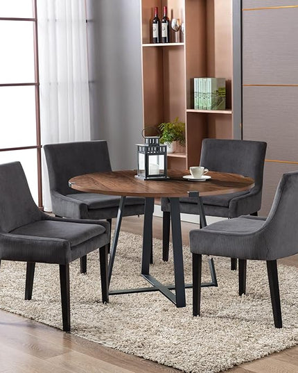 COLAMY Modern Dining Chairs Set of 6, Upholstered Corduroy Accent Side Leisure Chairs with Mid Back and Wood Legs for Living Room/Dining Room-Grey - LeafyLoom