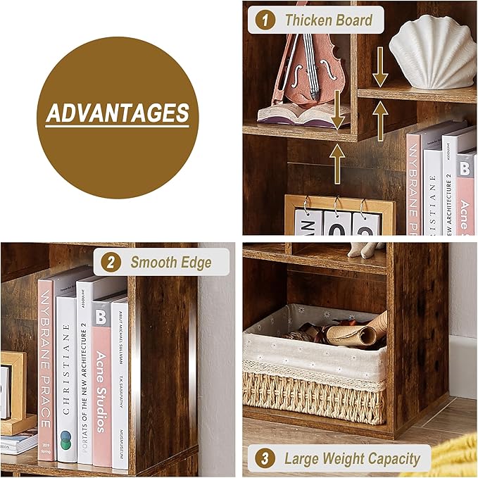 VECELO Small Bookshelf, 3 Cube Shelf, Fits Tallest Hardcovers, Horizontal Available, Short Bookcase for Small Spaces, Vintage Brown - LeafyLoom
