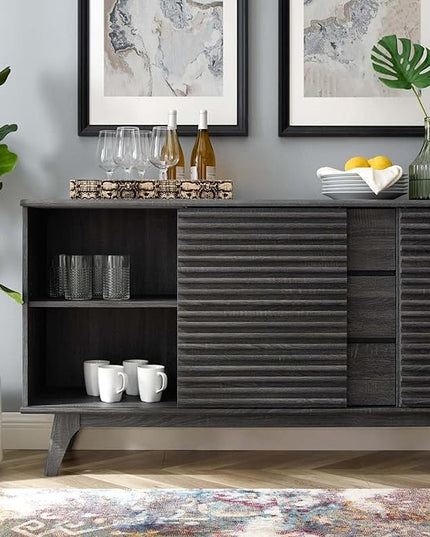 Modway Render 63" Mid-Century Modern Sideboard Buffet Table or TV Stand in Charcoal - LeafyLoom