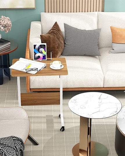 SogesGame Mobile Sofa Side Table, Industrial C Table with Wheels, Portable Desk Cart Tray End Table Height Adjustable, Snack Table for Couch Sofa, Oak，05#3-60OK-S8-US - LeafyLoom