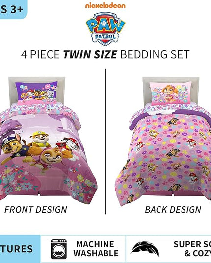 Paw Patrol Girls Kids Bedding Super Soft Comforter and Sheet Set, (4 Piece) Twin Size, (Official) Nickelodeon Product By Franco - LeafyLoom