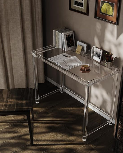 HMYHUM Acrylic Desk, Clear Desk for Home Office for Laptop, Study, Writing, Vanity Table with Cylindrical Legs, Modern, Easy Assembly, 39.4" L x 19.7" W x 29.5" H - LeafyLoom