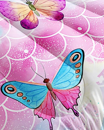 Datura home Kids Comforter Set Mermaid Scale Butterfly Printed Pattern Bedding Set with 1 Comforter and 2 Pillowcases for Girls Boys Bedroom All Season(Mermaid Twin) - LeafyLoom
