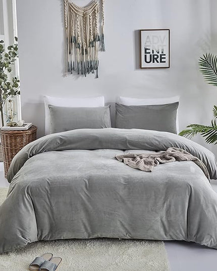 Wellboo Grey Comforter Sets California King Women Men Gray Fluffy Bedding Comforters Cal King Solid Dark Grey Velvet Aesthetic Quilts Soft Warm Winter Plush Blanket Plain Gray Flannel Thick Sherpa Bed - LeafyLoom