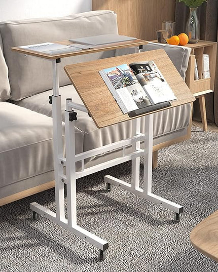 DlandHome Mobile Standing Desk Stand Up Desk Rolling Desk, Stand Sit Desk Mobile Computer Desk Adjustable Standing Desk 23.6inches Table Workstation Mobile Desk Cart Tray Oak - LeafyLoom