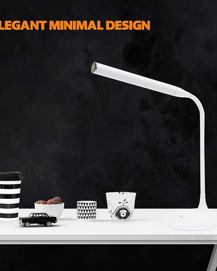 DAC LED Desk Lamp, Eye Care Table Lamp, 360 Degree Flexible Gooseneck, Continuously Dimmable, 3 Color Modes, Touch-Sensitive Control Panel, 40-Minute Auto Shut-Off Timer, White, 6W - LeafyLoom
