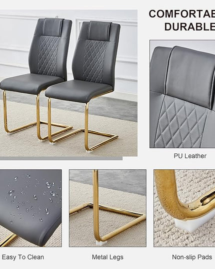 NicBex Dining Chairs Set of 6 Modern Faux Leather High Back Dining Room Kitchen Chairs with Golden Metal Legs,Side Chairs for Dining Room, Kitchen,Living Room, and Restaurants,Dark Gray - LeafyLoom