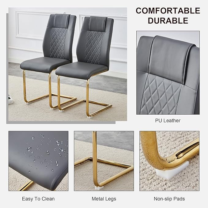 NicBex Dining Chairs Set of 6 Modern Faux Leather High Back Dining Room Kitchen Chairs with Golden Metal Legs,Side Chairs for Dining Room, Kitchen,Living Room, and Restaurants,Dark Gray - LeafyLoom