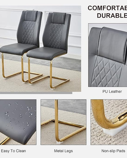 NicBex Dining Chairs Set of 4 Modern Faux Leather High Back Dining Room Kitchen Chairs with Golden Metal Legs,Side Chairs for Dining Room, Kitchen,Living Room, and Restaurants,Dark Gray - LeafyLoom