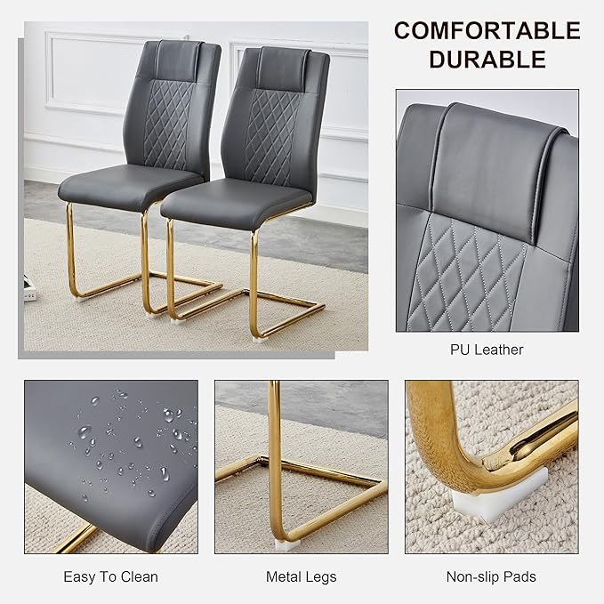 NicBex Dining Chairs Set of 4 Modern Faux Leather High Back Dining Room Kitchen Chairs with Golden Metal Legs,Side Chairs for Dining Room, Kitchen,Living Room, and Restaurants,Dark Gray - LeafyLoom