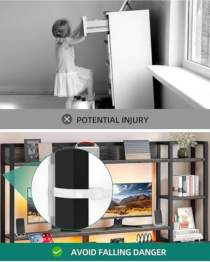 DWVO Computer Desk with Drawers & Hutch, 59.1" Office Desk with Power Outlets & LED Lights, Home Office Desk with Storage Shelves, Grey - LeafyLoom