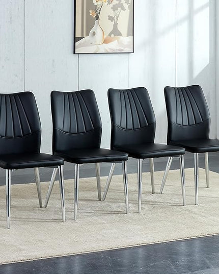 NicBex Dining Chairs Set of 4 Modern Faux Leather High Back Dining Chair Dining Room Kitchen Chairs with Silver Metal Legs,Chairs for Dining Room, Kitchen,Living Room, and Restaurants,Black - LeafyLoom