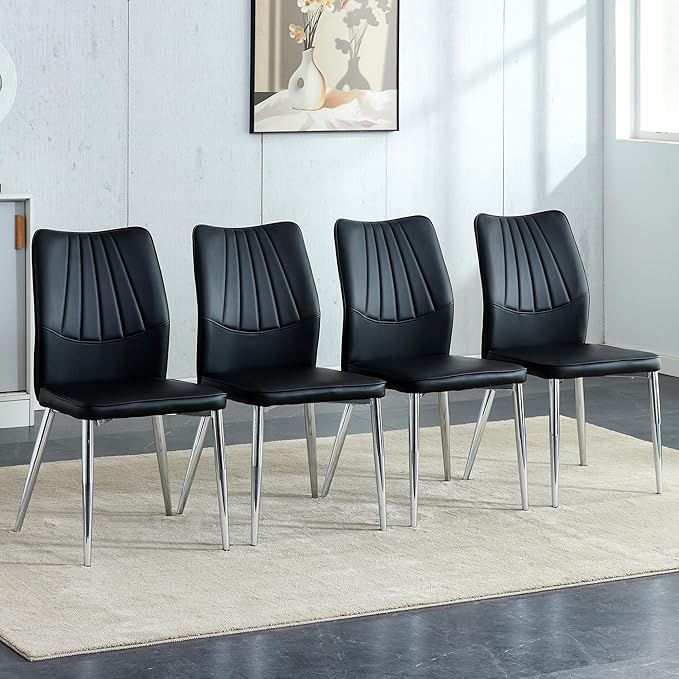 NicBex Dining Chairs Set of 4 Modern Faux Leather High Back Dining Chair Dining Room Kitchen Chairs with Silver Metal Legs,Chairs for Dining Room, Kitchen,Living Room, and Restaurants,Black - LeafyLoom