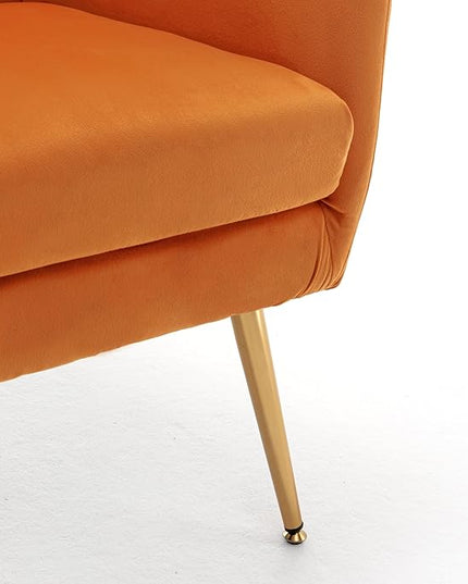 US Pride Furniture Modern Accent Chair with Ergonomic High Wingback, Microfiber Upholstered Armchair with Metal Legs for Living Room, Bedroom, Office or Vanity, Orange - LeafyLoom