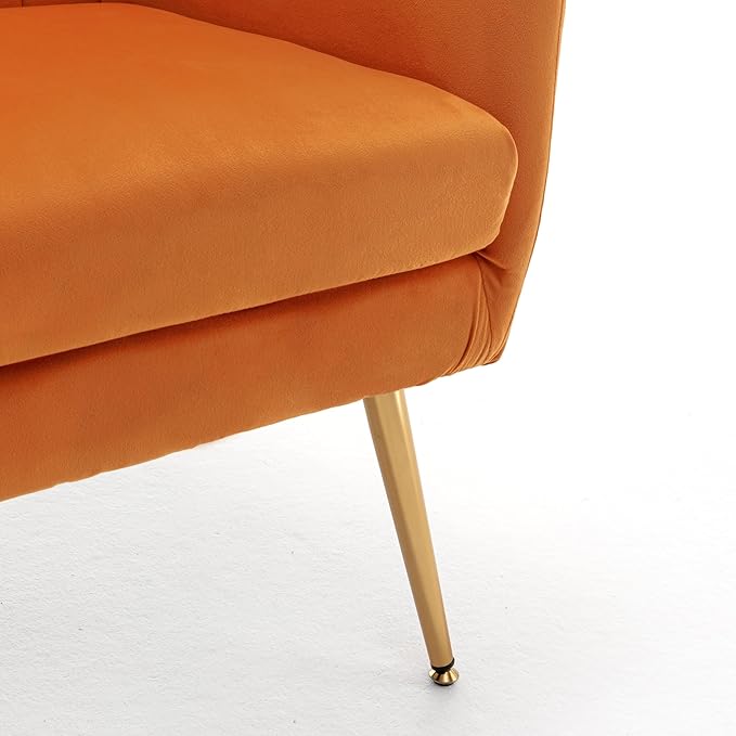 US Pride Furniture Modern Accent Chair with Ergonomic High Wingback, Microfiber Upholstered Armchair with Metal Legs for Living Room, Bedroom, Office or Vanity, Orange - LeafyLoom